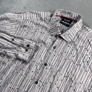 Maczoo Mens XL Italian Fabric Button Down Shirt White Stripe Playing Card Suits